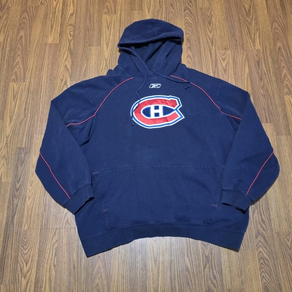 reebok face off collection Other - Vintage Reebok Montreal Canadiens NHL Hoodie Mens 2XL Navy Red Stripe Hockey E1